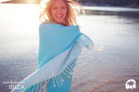 COOL-FOUTA HAMMAM CLASSIC FOUTA Hammam Towel Silver Lurex Stripes on Scuba Blue solid color Honeycomb Fouta by Cool-Fouta at http://www.foutadeibiza.es | Photo by http://www.adriencrasnault.com/